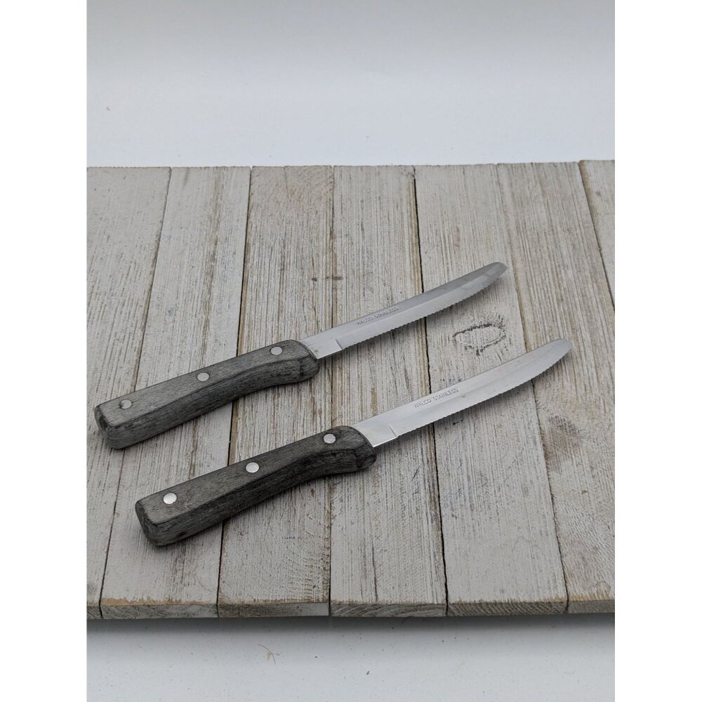 Vintage Set 2 Walco Steak Knives Stainless Steel 4-7/8" Blade 9-1/8 Length Serra